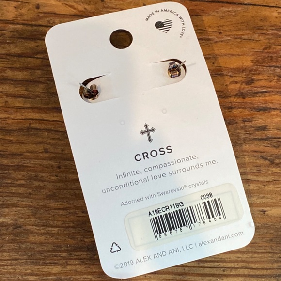 NWT Alex & Ani gold cross earrings with red crystal accent - Picture 2 of 3